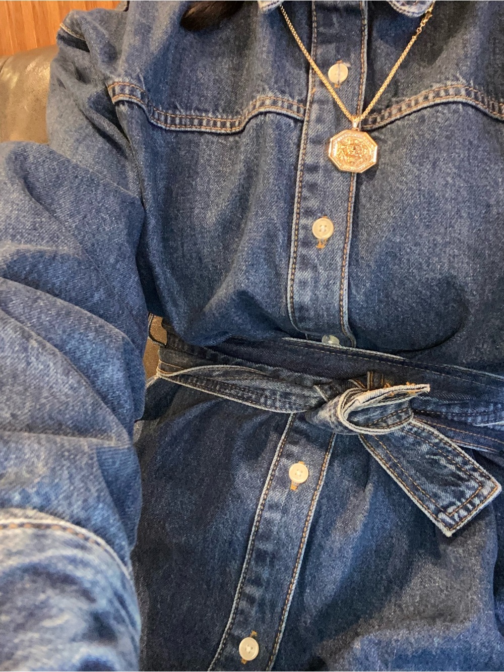 Coach Indigo Denim Shirt Dress with Waist Tie - Picture 6 of 9